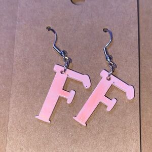 ☀️3/$12☀️ Letter “F” Wood Earrings (Light Pink)